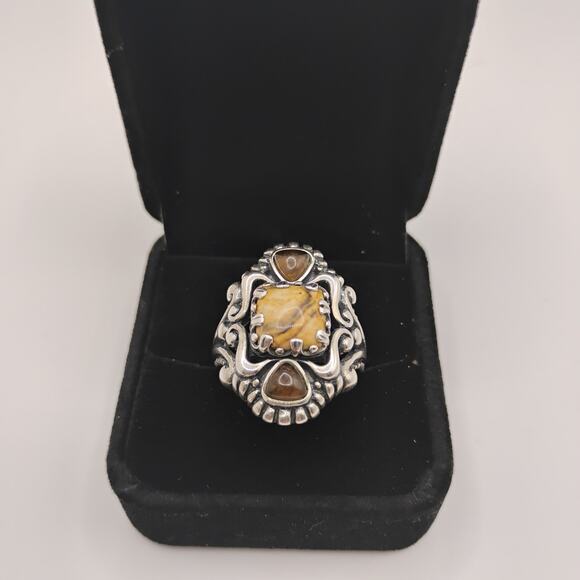 Carolyn Pollock Relios Yellow Jasper and Smoky Quartz Ring Sz 10 - Picture 1 of 9